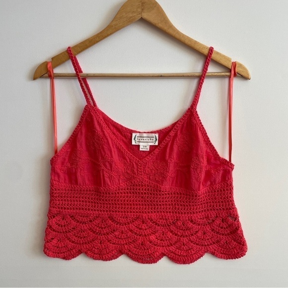 Love Riche Bright Coral Crochet Tank Top - Picture 1 of 7